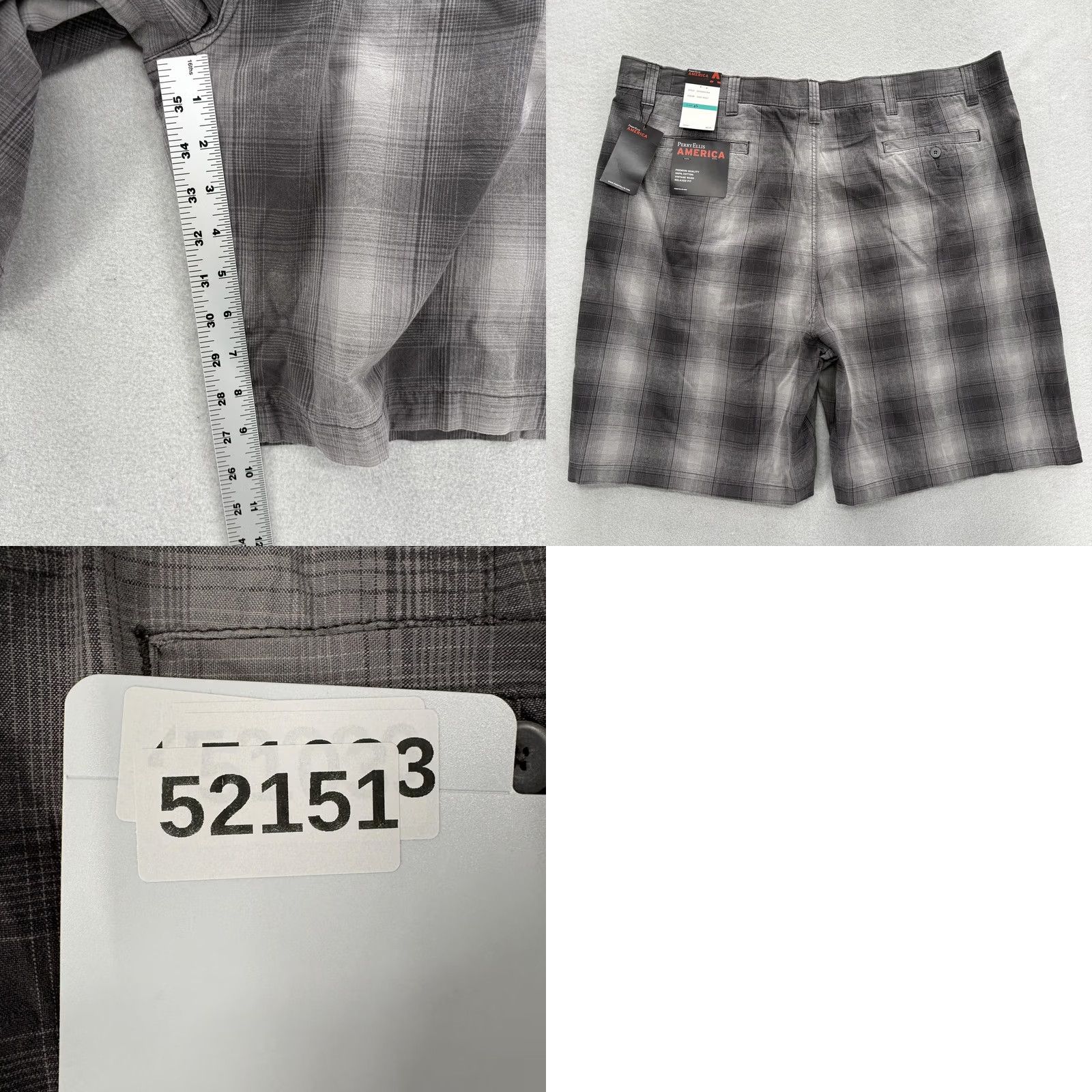 Perry Ellis Perry Ellis America Shorts Mens 46 Gray Plaid Chino Pleated 9" Relaxed Casual Shirt? Size US 30 / EU 46 - 8 Thumbnail