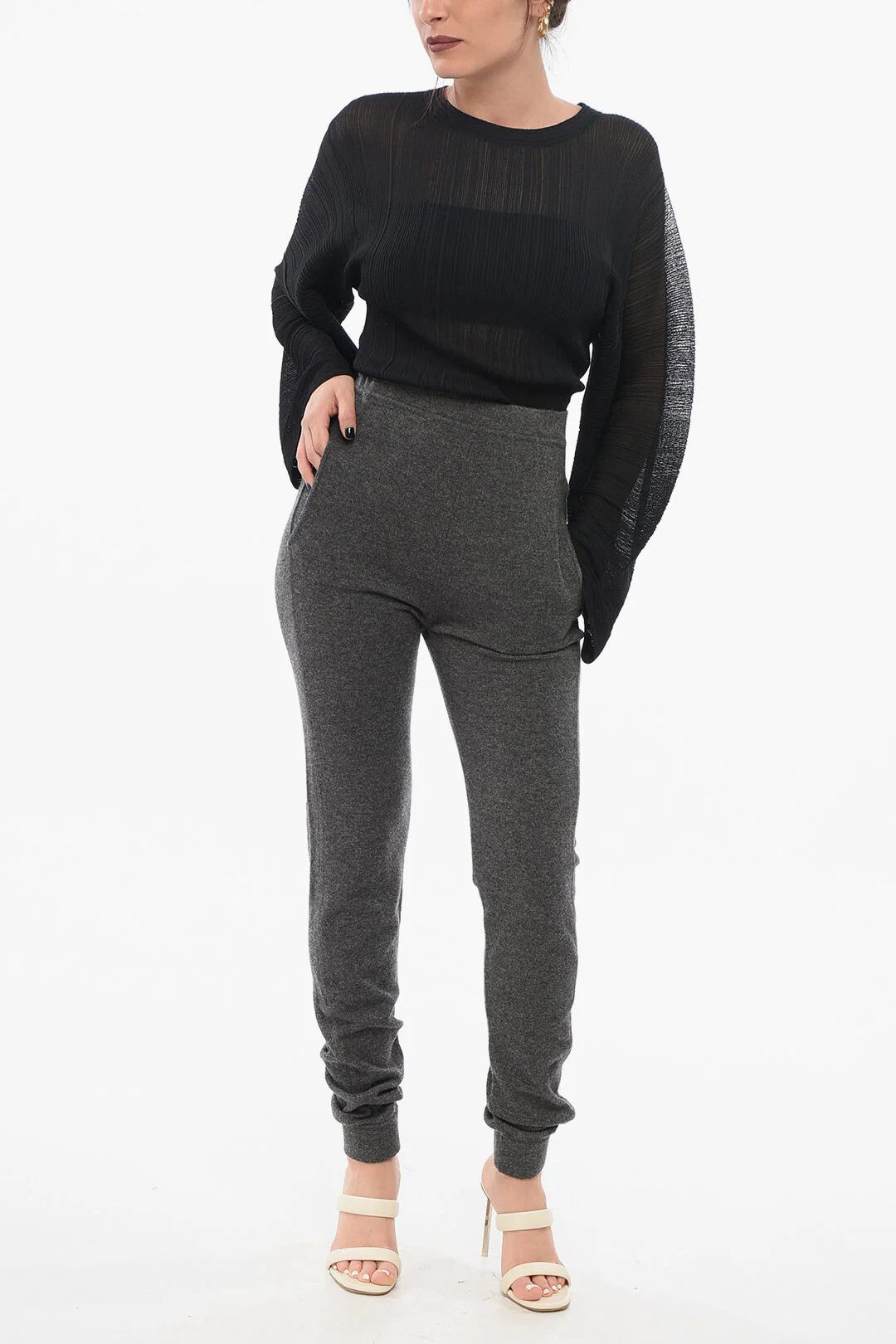 Saint Laurent Paris og1mm0326 Pure Cashmere Leggings in Grey Size 28" / US 6 / IT 42 - 4 Thumbnail