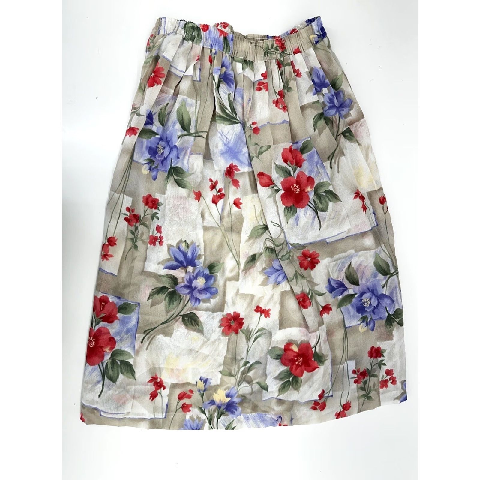 Vintage Alfred Dunner Skirt Womens 10P Petite Tan Floral Knee Length Elastic Waist Machine Washable Vintage? No Size 32" / US 10 / IT 46 - 6 Thumbnail
