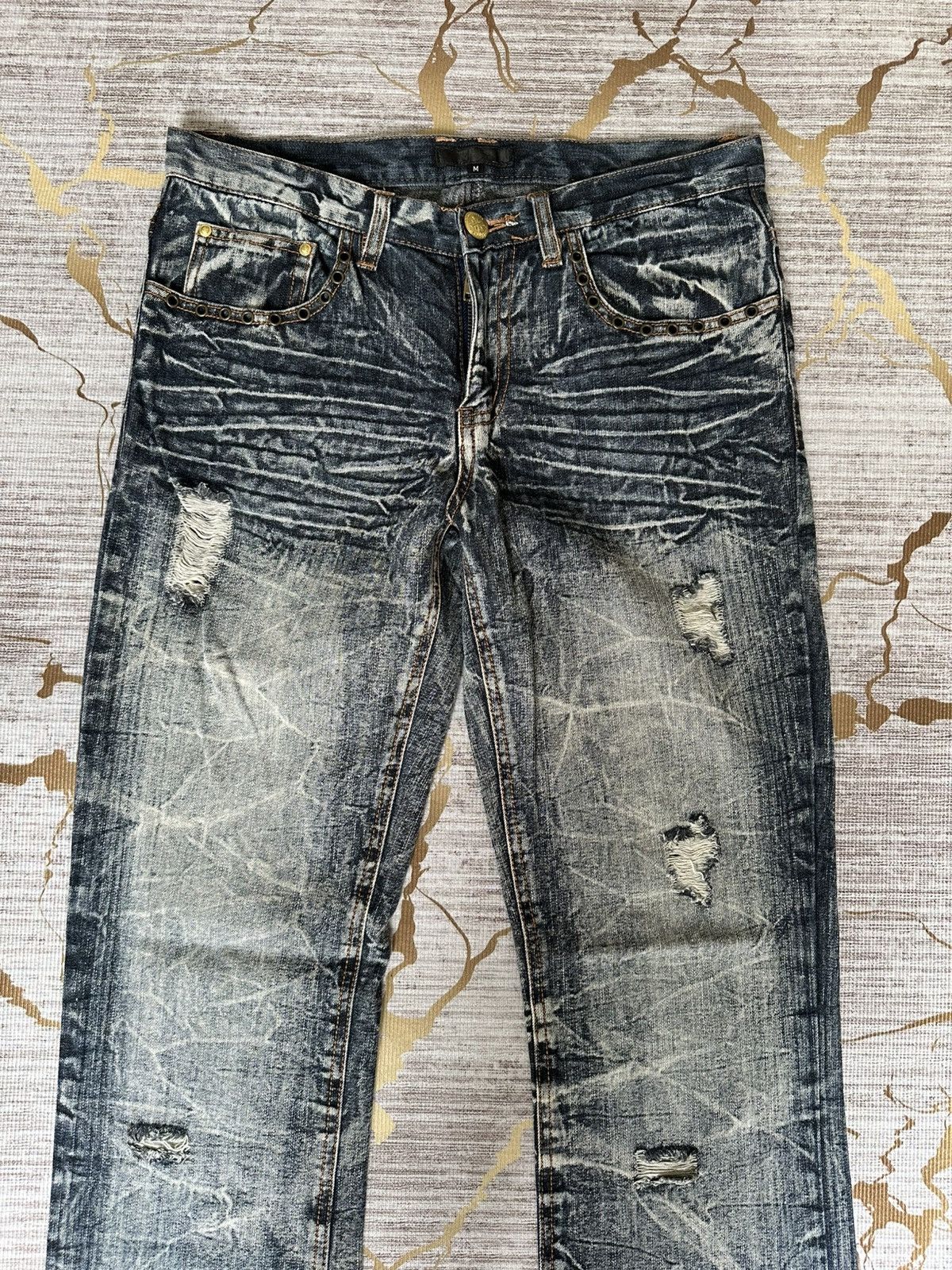 Tornado Mart FLARE Black Barcara Distressed Claw Marks Design Denim Size US 30 / EU 46 - 5 Thumbnail