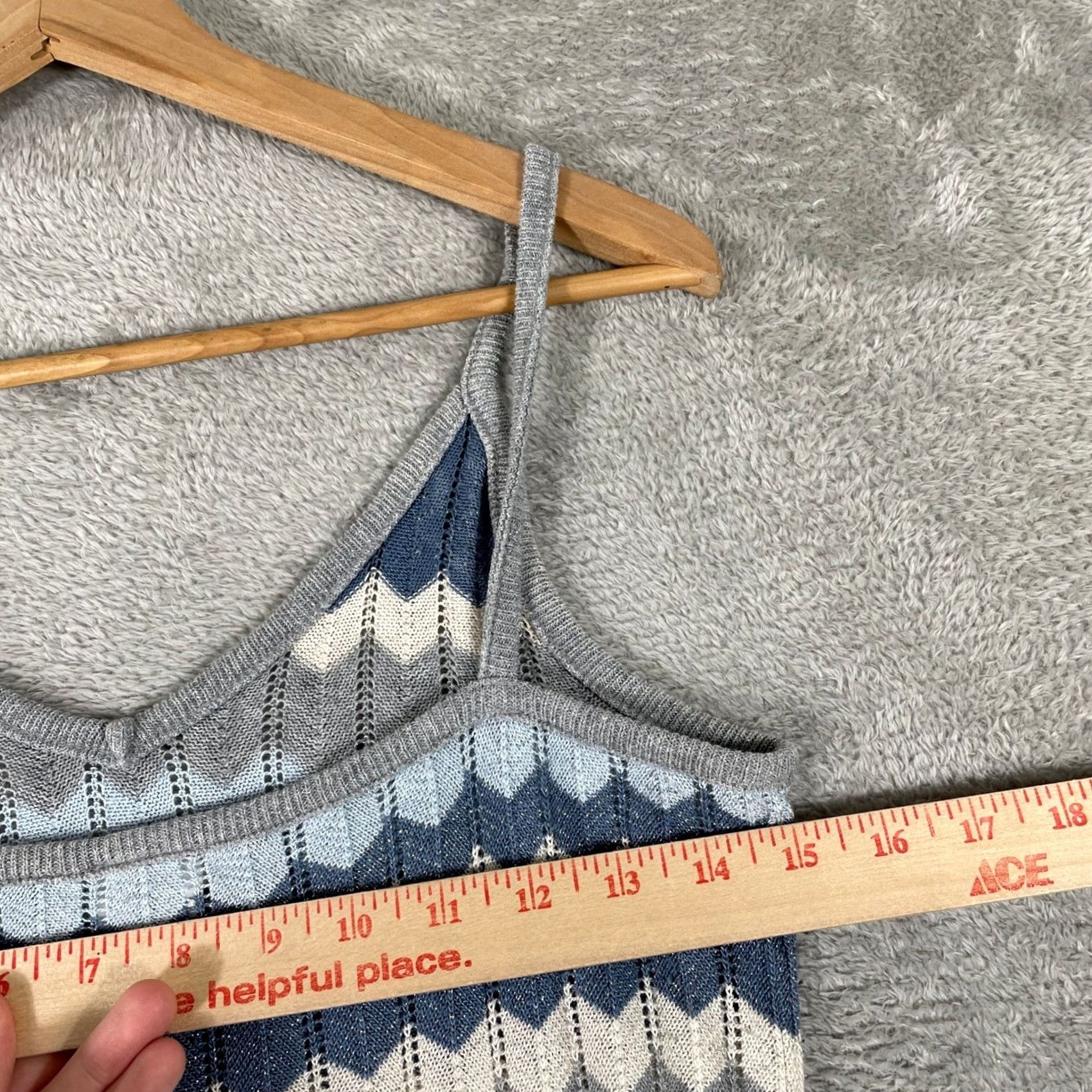 Vintage VINTAGE No Boundaries Y2K Mini Dress Geometric Chevron Sleeveless V-Neck Blue Gray Metallic Women Size 12 11/13 XS? Size XL / US 12-14 / IT 48-50 - 6 Thumbnail