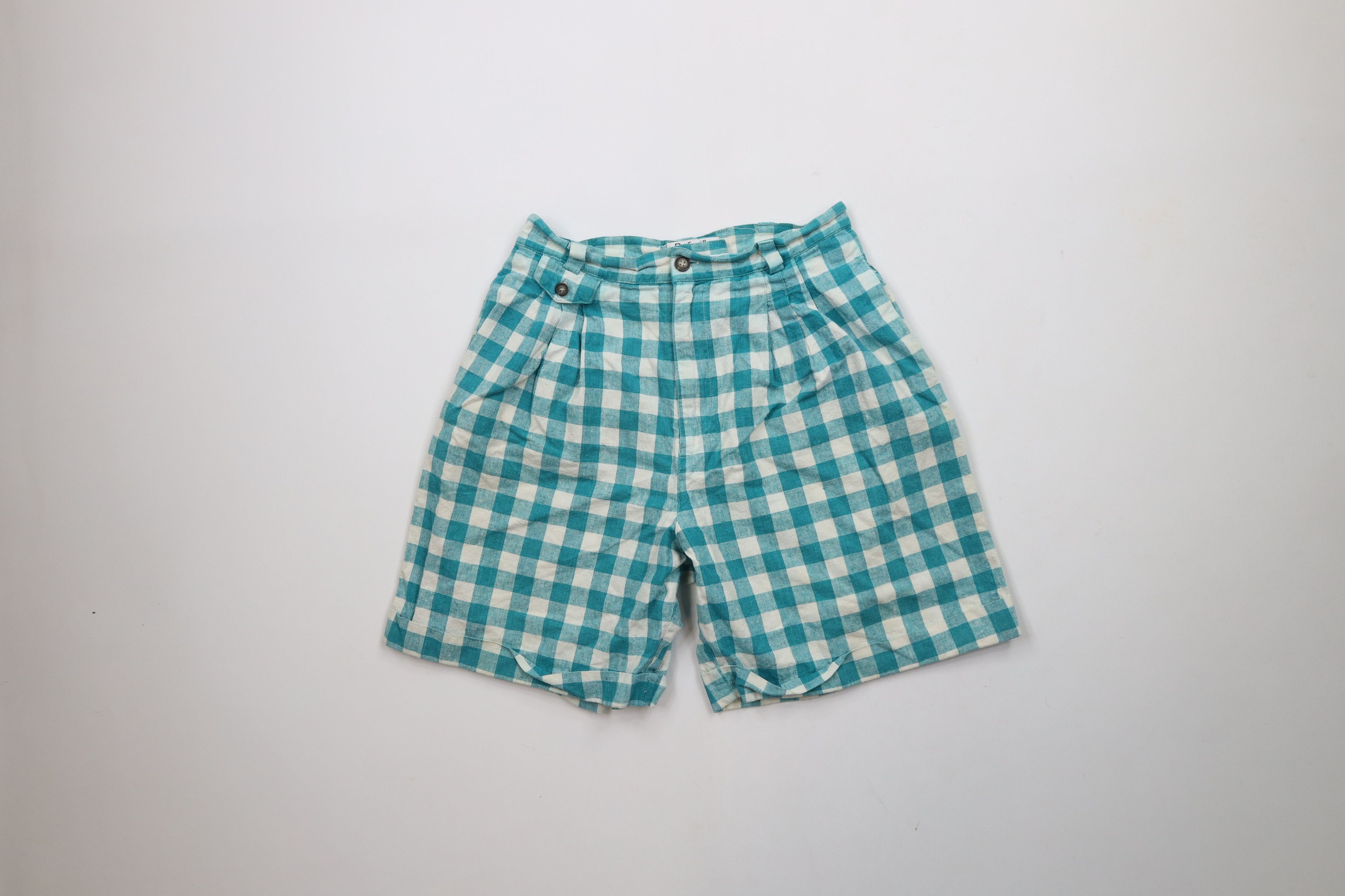Vintage Vintage 90s Streetwear Pleated Cuffed Bermuda Shorts Plaid Size 32" / US 10 / IT 46 - 1 Thumbnail