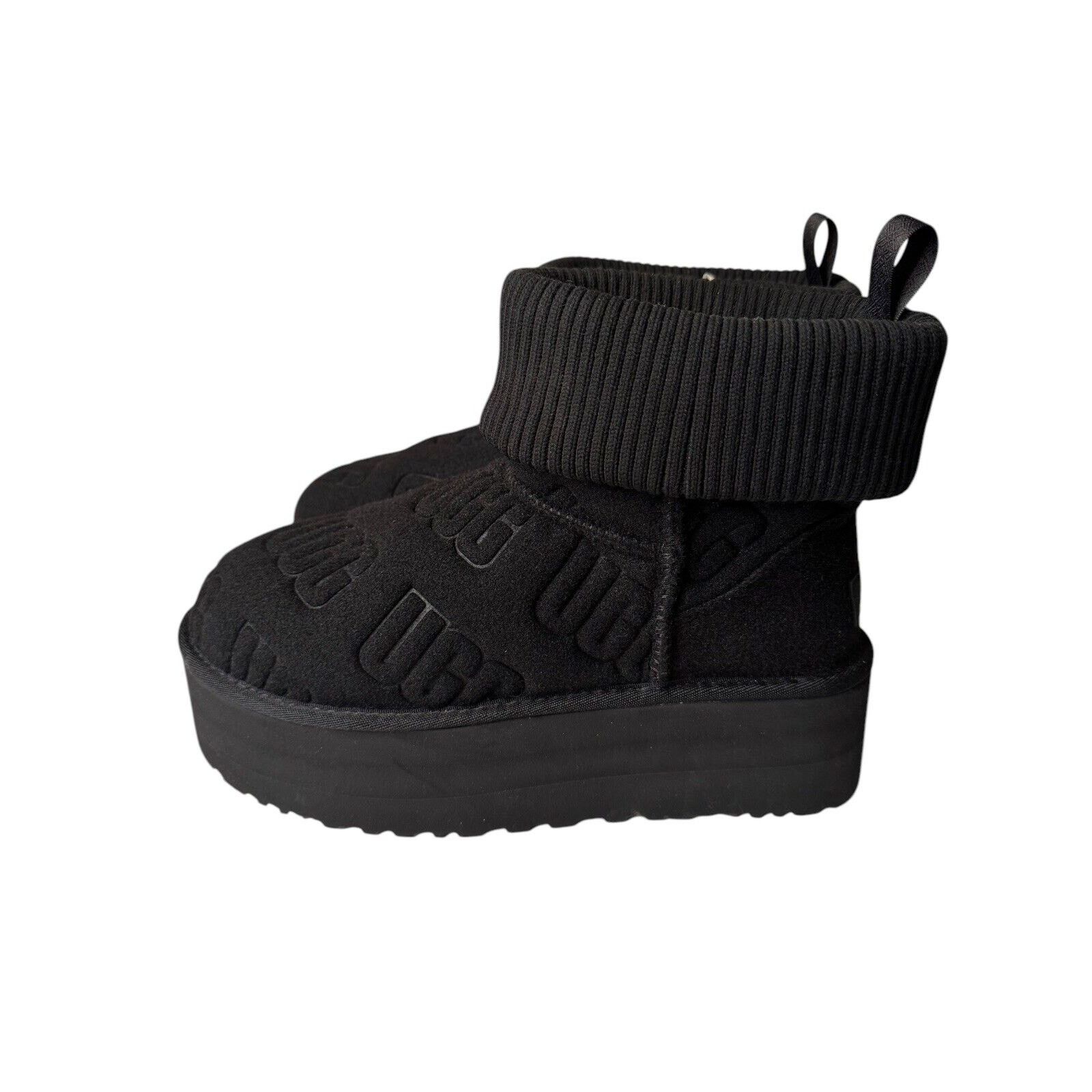Ugg UGG NEW Classic Mini Platform Felted Black Sheepskin Boots Size US 9 / IT 39 - 3 Thumbnail