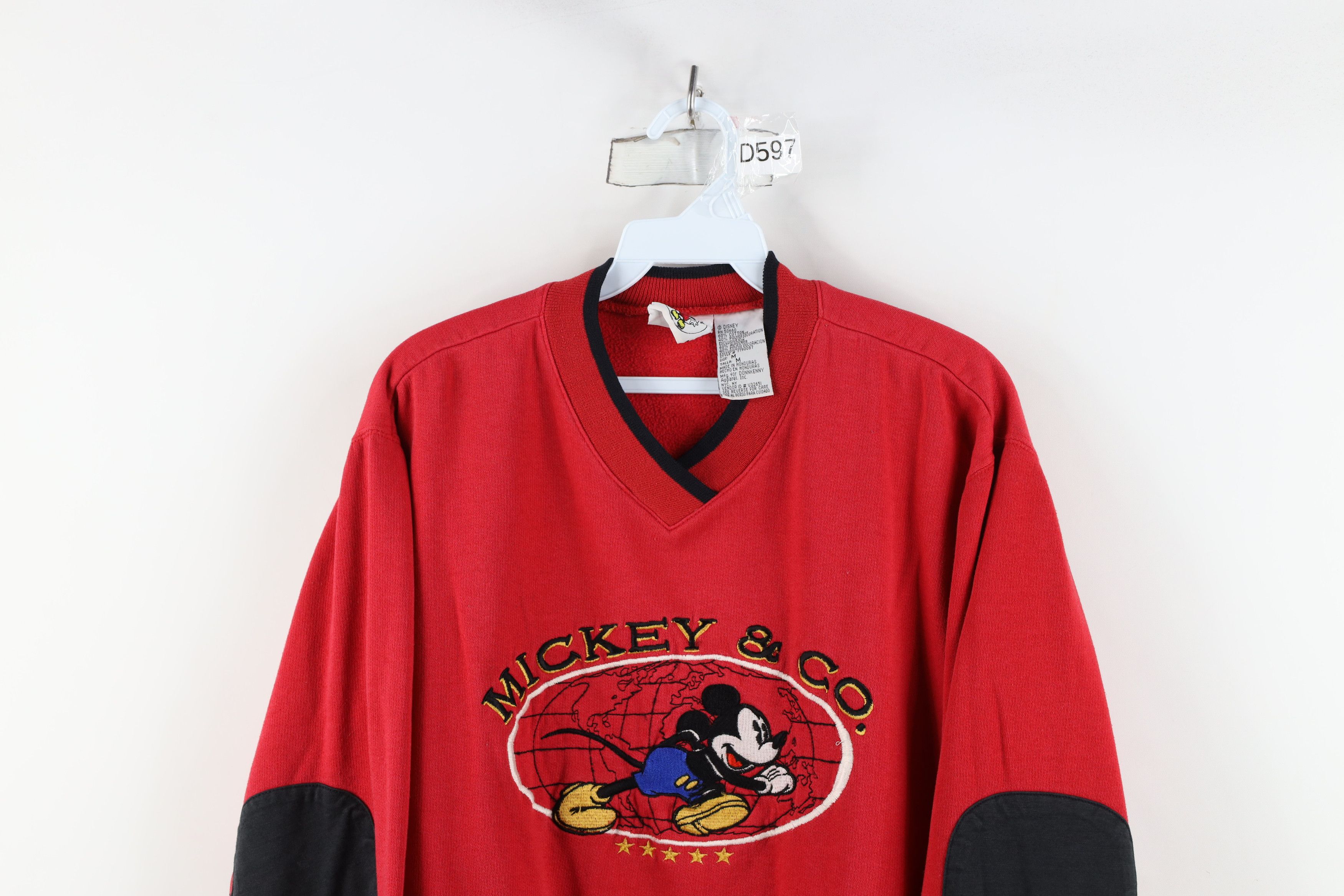 Disney × Vintage Vintage 90s Disney Mickey Mouse Elbow Patch Sweatshirt Red Size M / US 6-8 / IT 42-44 - 2 Thumbnail
