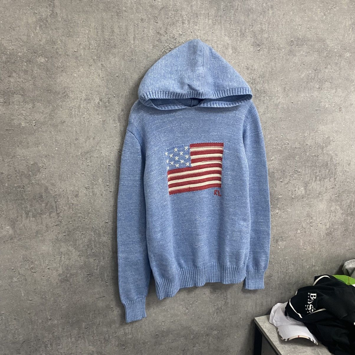 Polo Ralph Lauren Vintage Y2K Polo Ralph Lauren Knit Hoodie Sweater USA Flag Size US M / EU 48-50 / 2 - 3 Thumbnail
