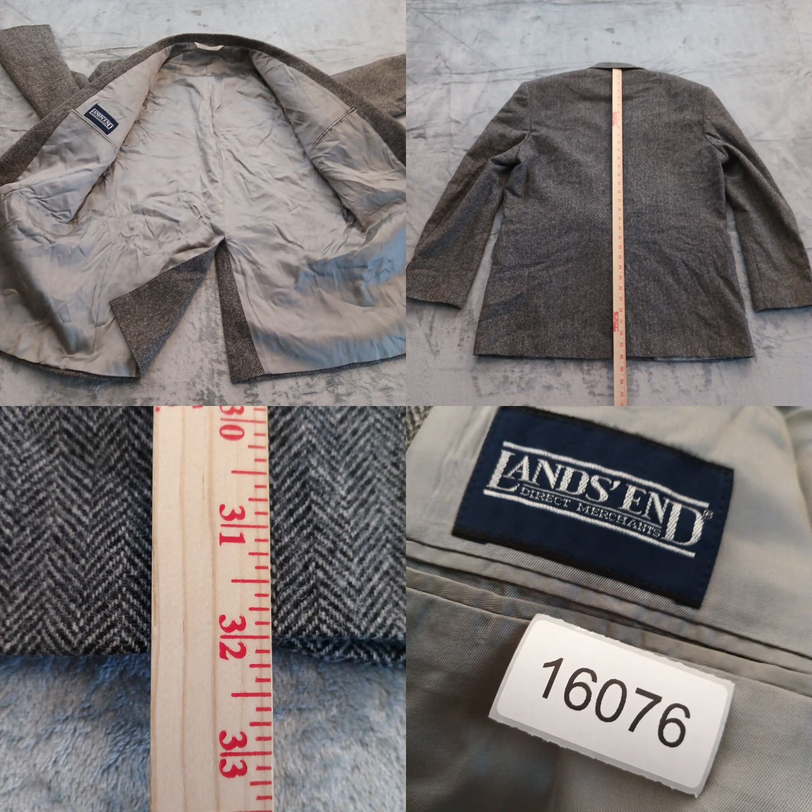 Lands' End Lands' End Blazer Mens 46 Long Gray Tweed Herringbone Wool Single Vent Two-Button Notch Lapel Jacket Coat 2 Piece Regular Mens Size 46R - 8 Thumbnail