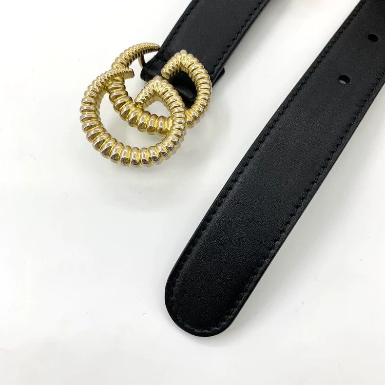 Gucci Gucci Black thread double G gold buckle leather belt belt 2 Size ONE SIZE - 4 Thumbnail