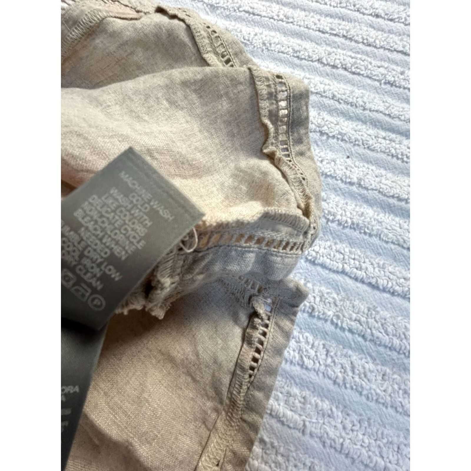 Liz Claiborne Liz Claiborne Shirt Womens Beige 3/4 Sleeve Lace Insert Linen Button-Up Small Size L / US 10 / IT 46 - 5 Thumbnail