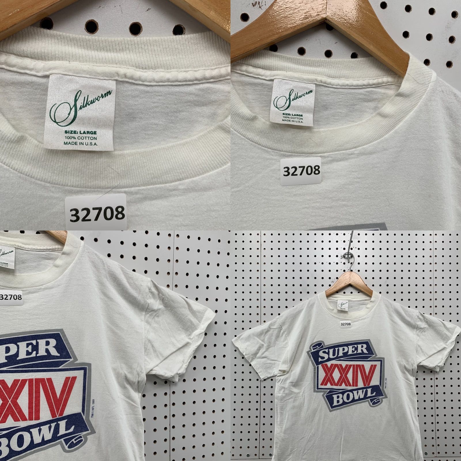 NFL VINTAGE NFL Super Bowl XXIV Shirt White Mens L USA 20.5x25 80s Single Stitch Nike? Size US L / EU 52-54 / 3 - 8 Thumbnail