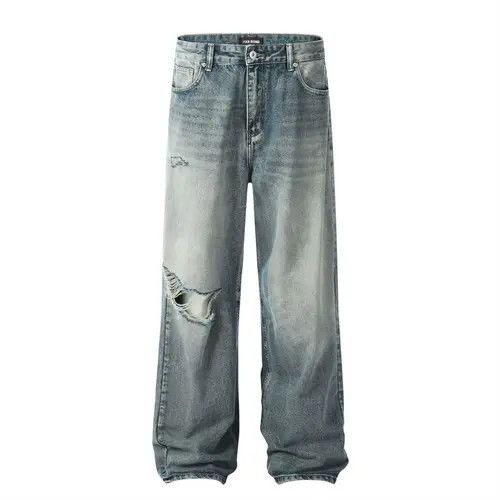 Japanese Brand × Jean Pants Men's loose casual straight washed distressed jeans Size US 34 / EU 50 - 1 Thumbnail