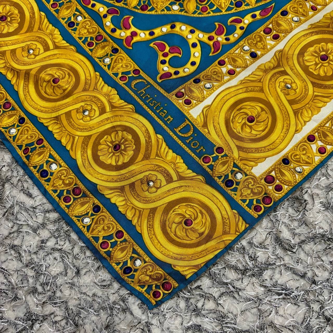 Christian Dior Monsieur Vtg Christian Dior Silk Scarf Baroque Jewel Gold Chain Italy Size ONE SIZE - 4 Thumbnail