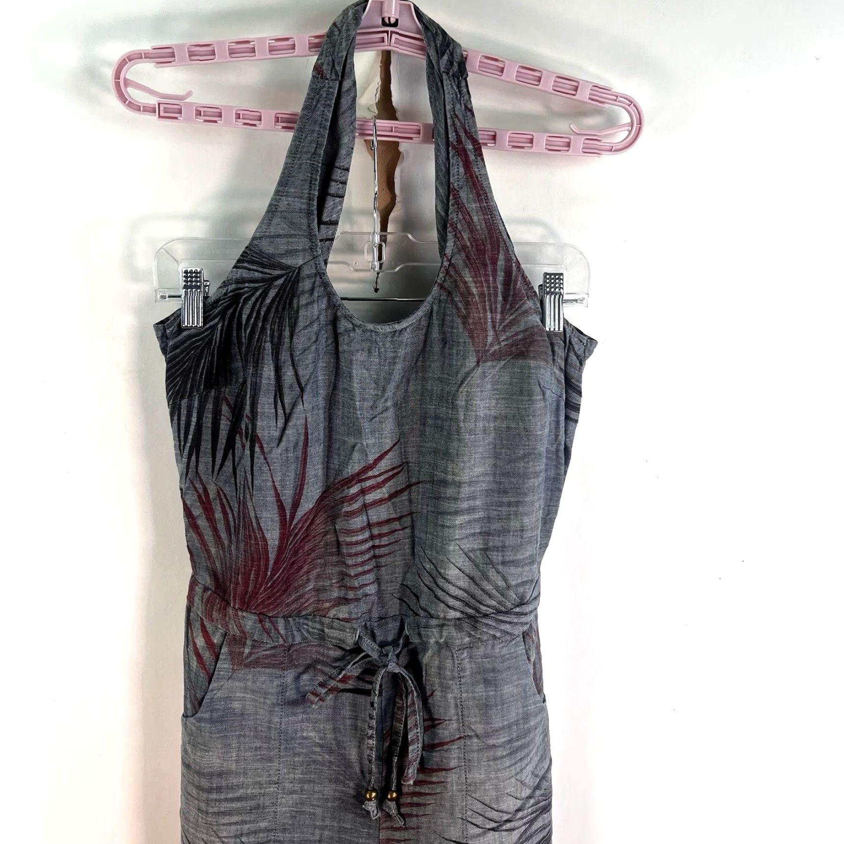 Anthropologie VINTAGE Anthropologie Level 99 Women's Jumpsuit S Gray Floral Linen Blend Sleeveless Cropped Casual Summer Spring Fall Size 28" / US 6 / IT 42 - 2 Thumbnail
