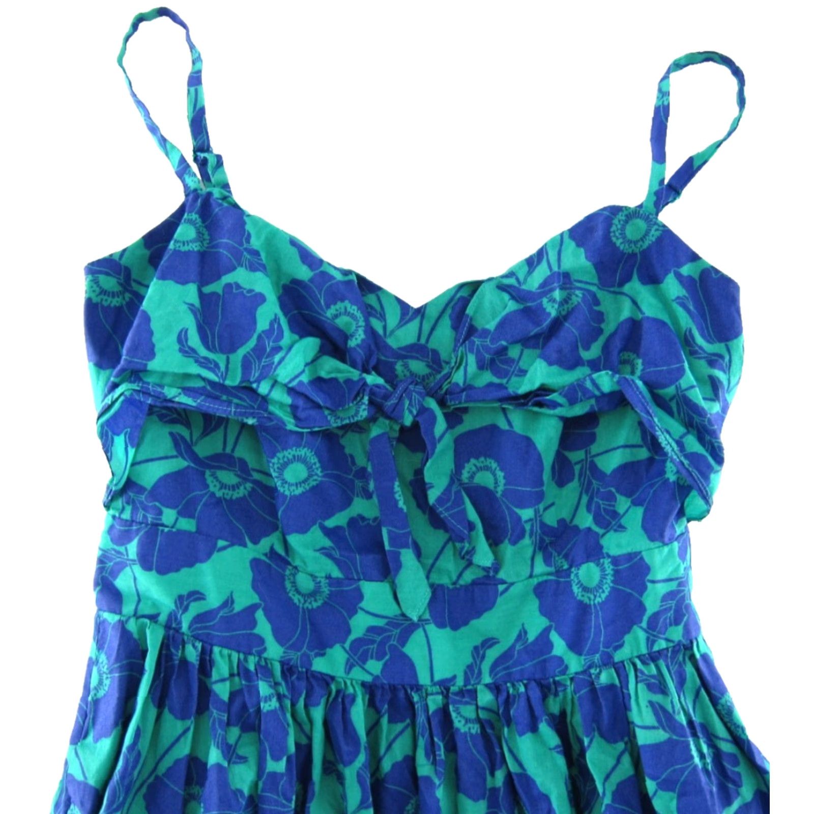 Boden Boden 100% Cotton Blue Green Floral Pocket Summer Midi Tank Sun Dress Women 2R Size XS / US 0-2 / IT 36-38 - 4 Thumbnail