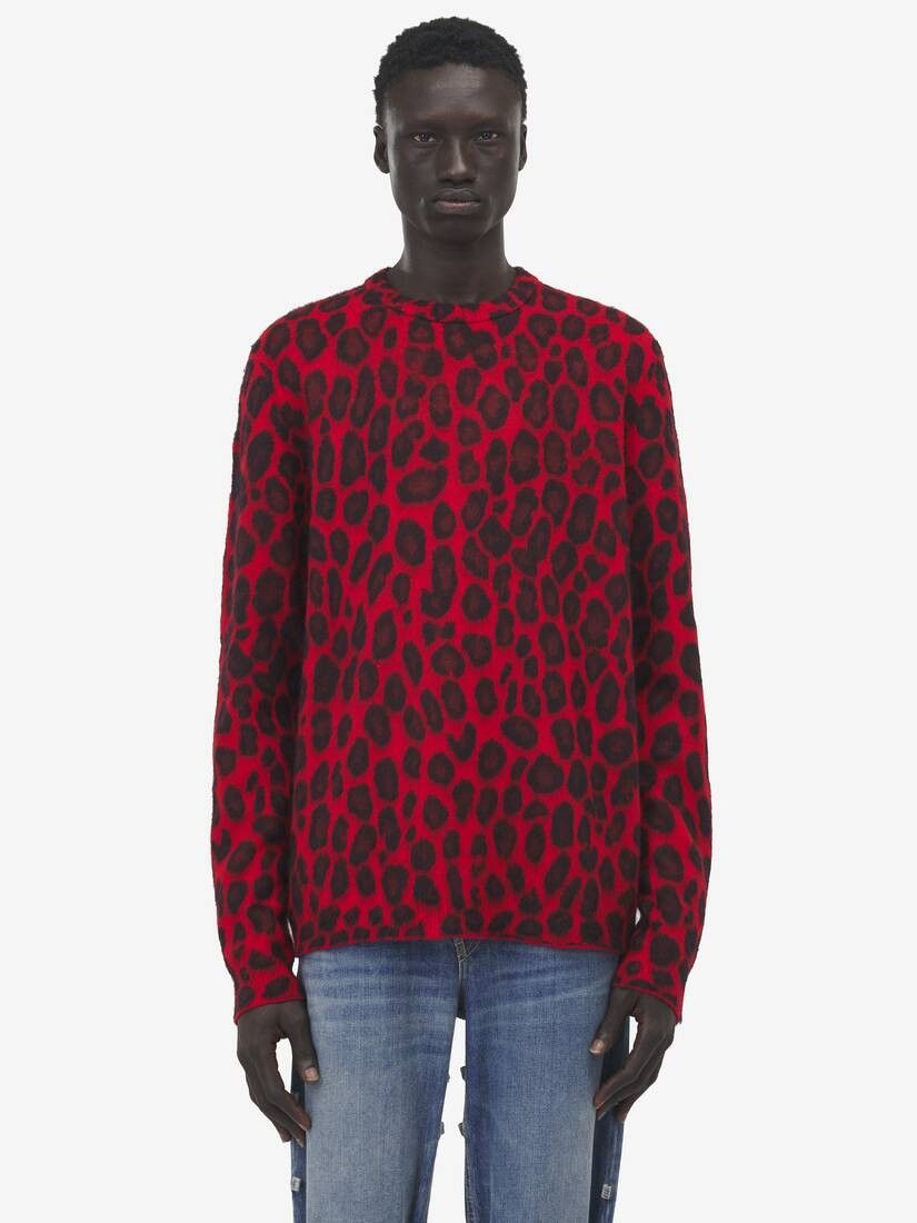Alexander McQueen o1w1db10925 Leopard Jacquard Jumper in Red Size US M / EU 48-50 / 2 - 4 Thumbnail