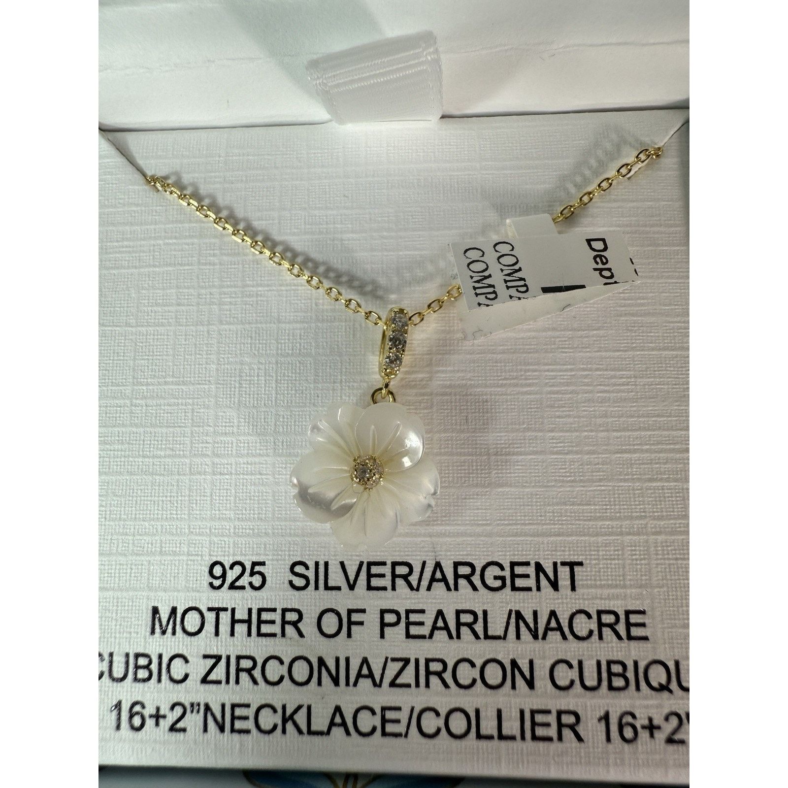 Rachel Zoe NIB Rachel Zoe 925 Silver Mother Of Pearl CZ Flower Necklace Size ONE SIZE - 3 Thumbnail