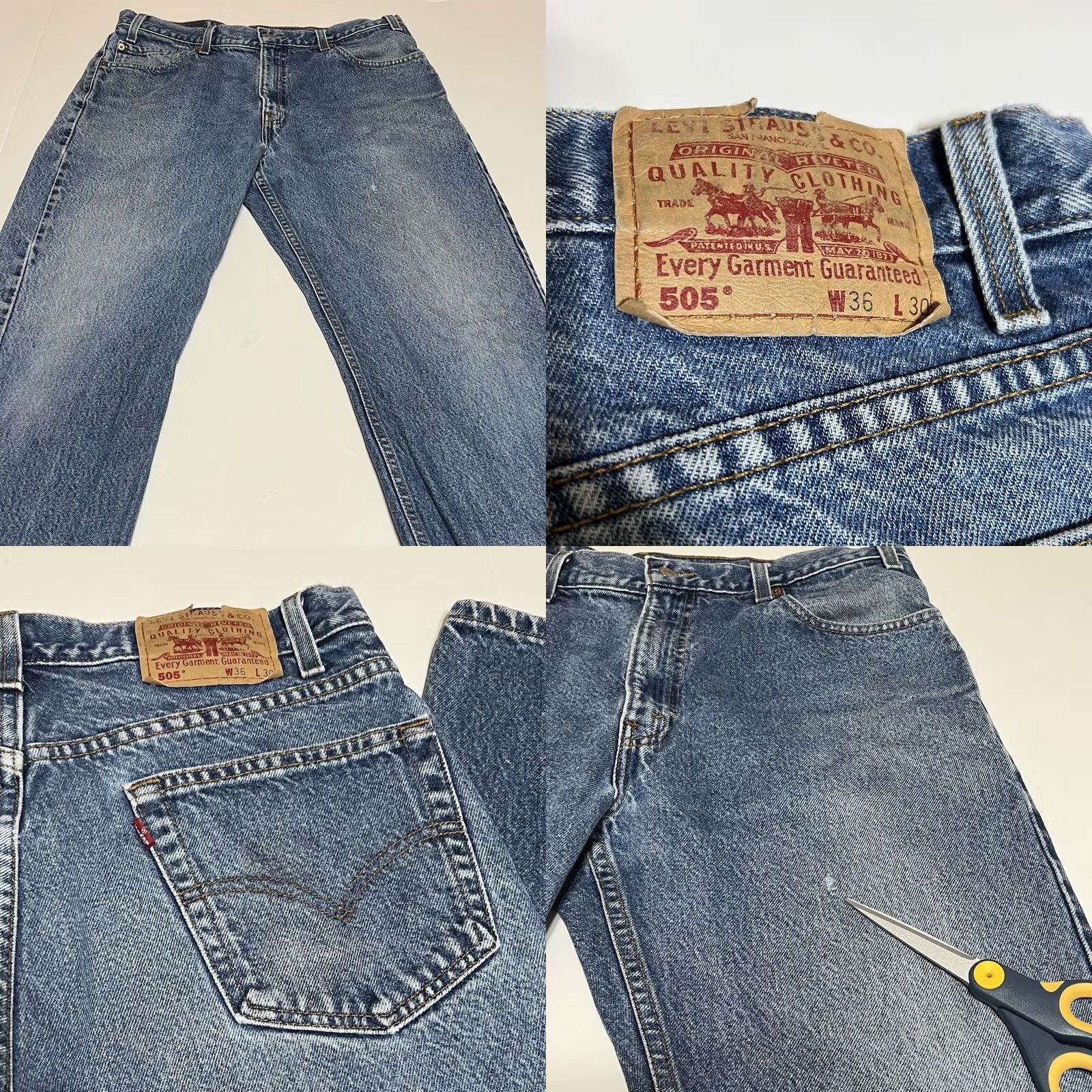 Levi's VINTAGE Levi's 505 Regular Fit Jeans Blue Distressed 34x30 Mens Regular Jeans Plain 5-Pocket Belt Loops Cotton Denim Size US 34 / EU 50 - 8 Thumbnail