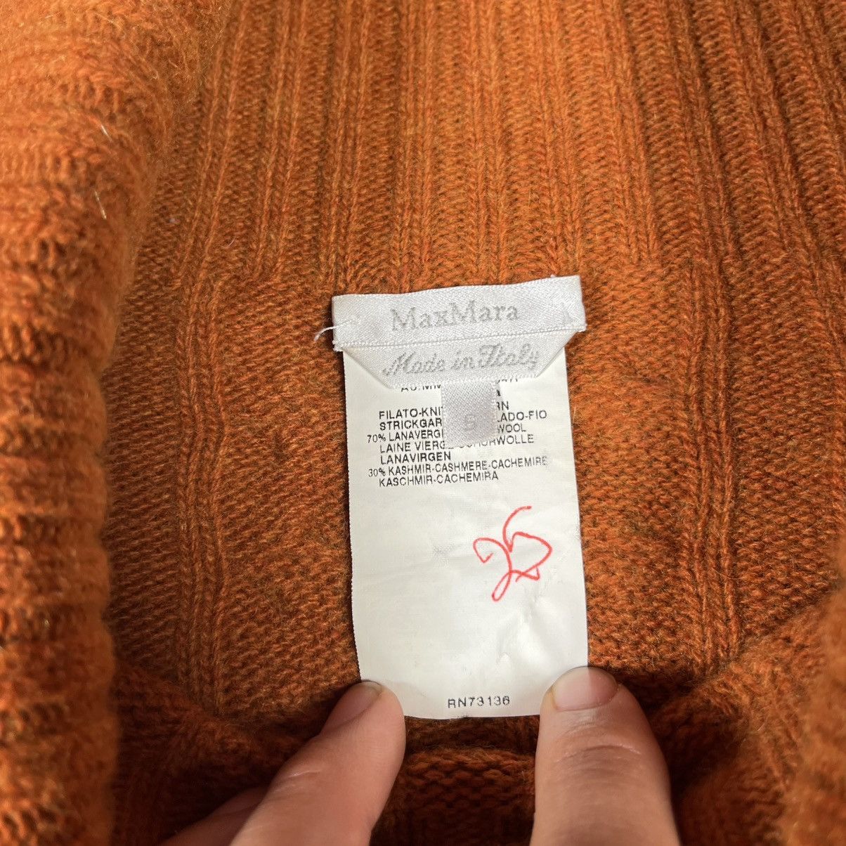 Max Mara Max Mara Orange Wool Cashmere Ribbed Turtleneck Knit Sweater Size S / US 4 / IT 40 - 6 Thumbnail