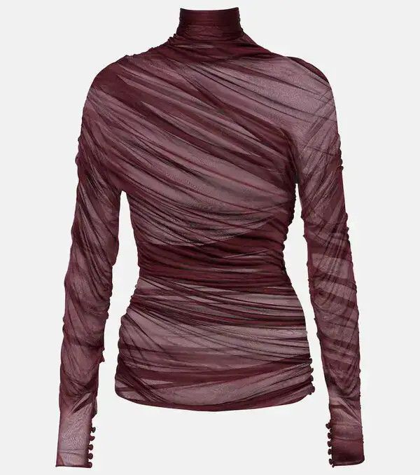Saint Laurent Paris o1bcso1str0426 Ruched Sheer Top in Brown Size S / US 4 / IT 40 - 1 Thumbnail