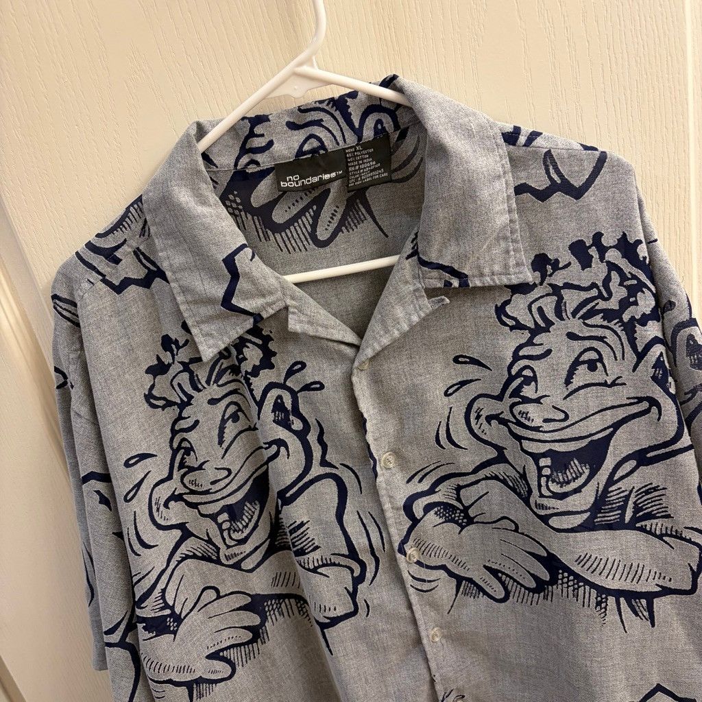 Fubu Men's No Boundaries Y2K SK8 Button Down Shirt XL Gray Navy Size US XL / EU 56 / 4 - 1 Thumbnail