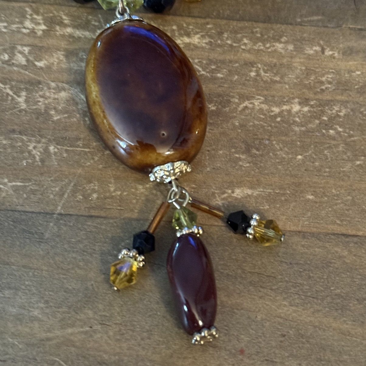 Other You and I brown glass bead drop pendant statement necklace Size ONE SIZE - 3 Thumbnail