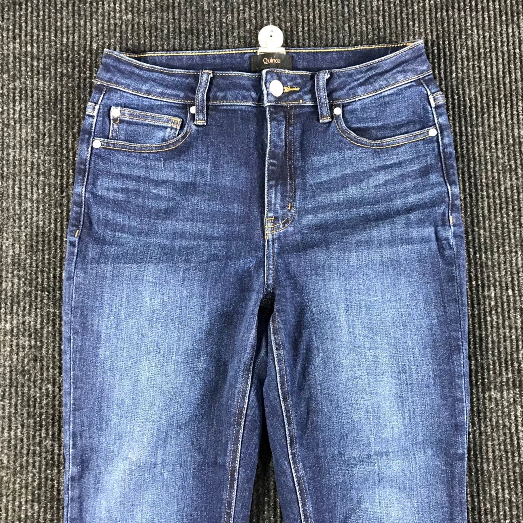 Quince Quince Women High Rise Flare Jeans Dark Wash Blue Organic Cotton Stretch Size 28 Jeans Size 28" / US 6 / IT 42 - 2 Thumbnail
