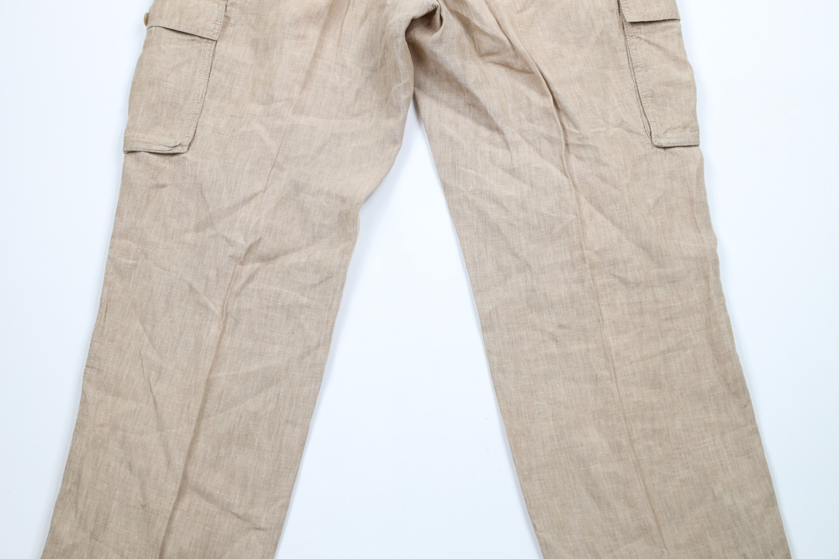 Vintage Vintage 90s Streetwear Linen Wide Leg Cargo Pants Beige Size US 34 / EU 50 - 9 Thumbnail