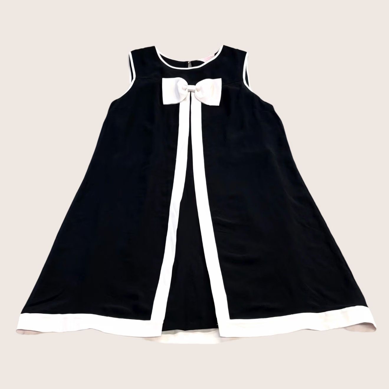 Ted Baker TED BAKER dress UK10 Josa bow colour block A-line flare swing tunic shift Dress Midi Black / Ivory Mens? Size L / US 10 / IT 46 - 1 Thumbnail