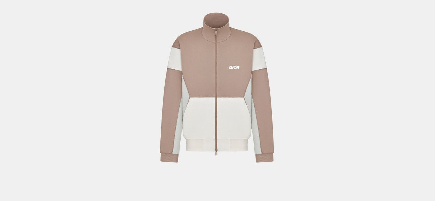 Zipped Track Jacket Beige Cotton-Blend Jersey
