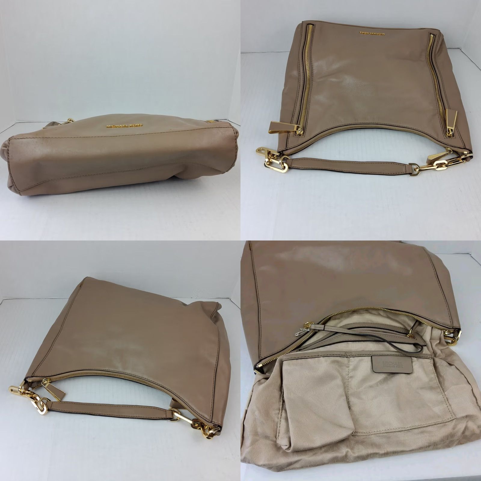 Michael Kors Michael Kors Leather Shoulder Bag Purse MK Triple Zip Leather Taupe Women Size ONE SIZE - 8 Thumbnail
