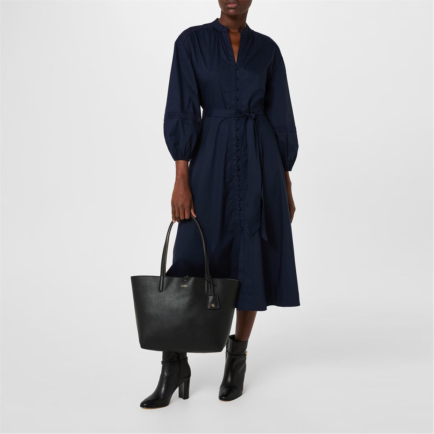 ralph lauren navy long sleeve dress Lauren Ralph Lauren Womens Dark Navy Shirt Dresss Wrap Sz L Long Sleeve MIDI
