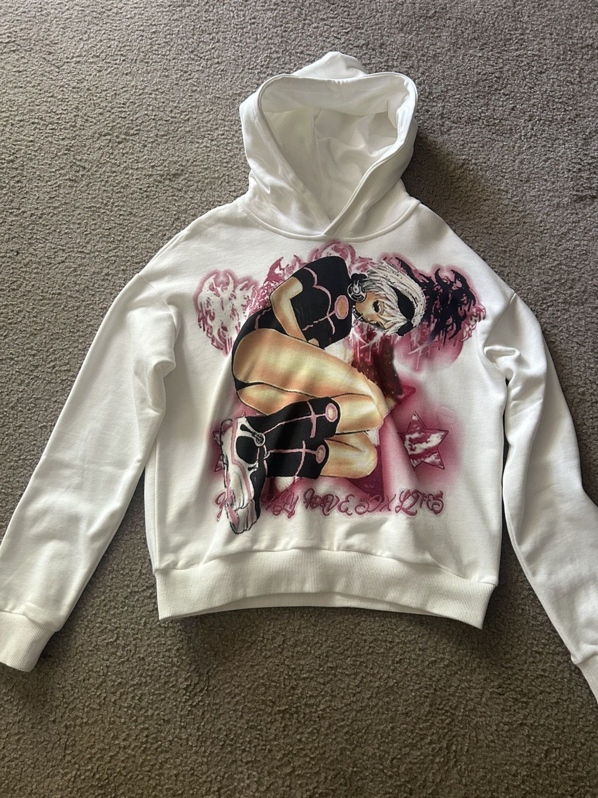 Droland Miller風 I luv hoodie y2k S3X Droland Miller Underground Rap Y2K Graphic Hoodie - All Sizes