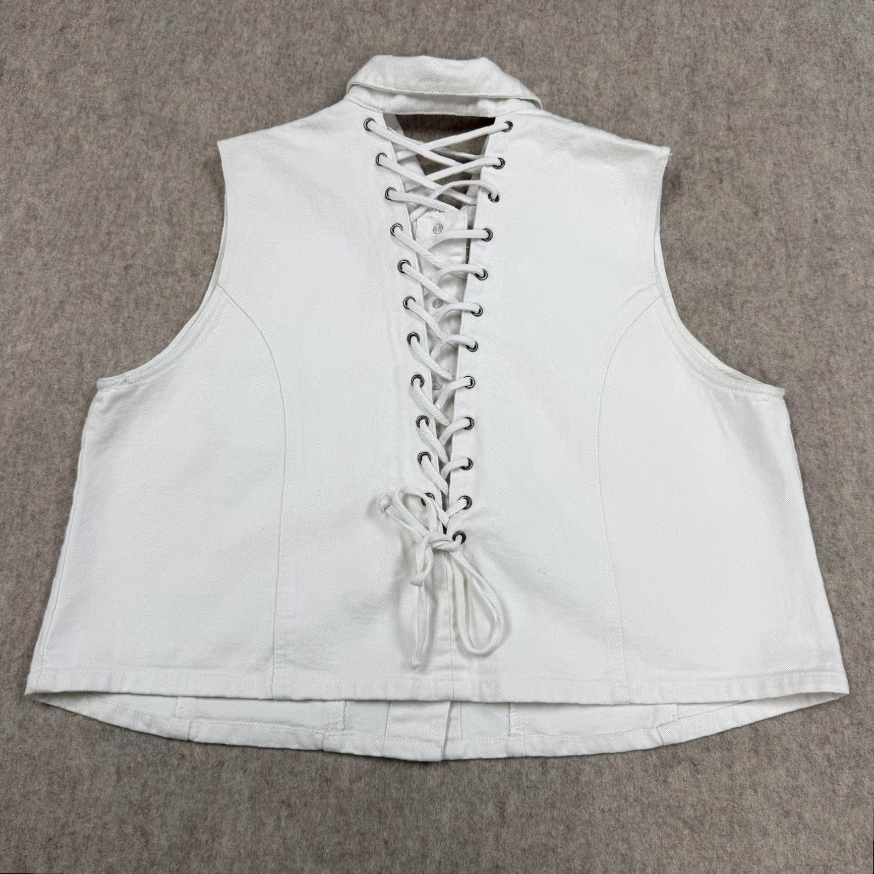 Denime Zana Di Vest Womens Adjustable White Denim Lace-Up Back Corset Button Front XL Size XL / US 12-14 / IT 48-50 - 6 Thumbnail
