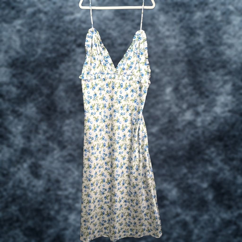 Vintage Song Of Style Womens Maxi Dress Sleeveless Blueberry Print L Adult Size Large White Floral Casual Summer 90s? Size L / US 10 / IT 46 - 1 Thumbnail