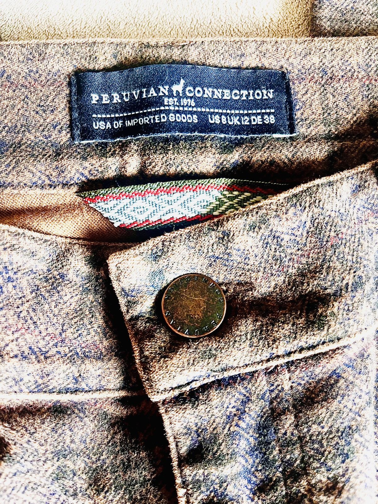 Vintage Peruvian Connection Plaid Denim Jeans (Mocha) - 8 Size 30" / US 8 / IT 44 - 3 Thumbnail