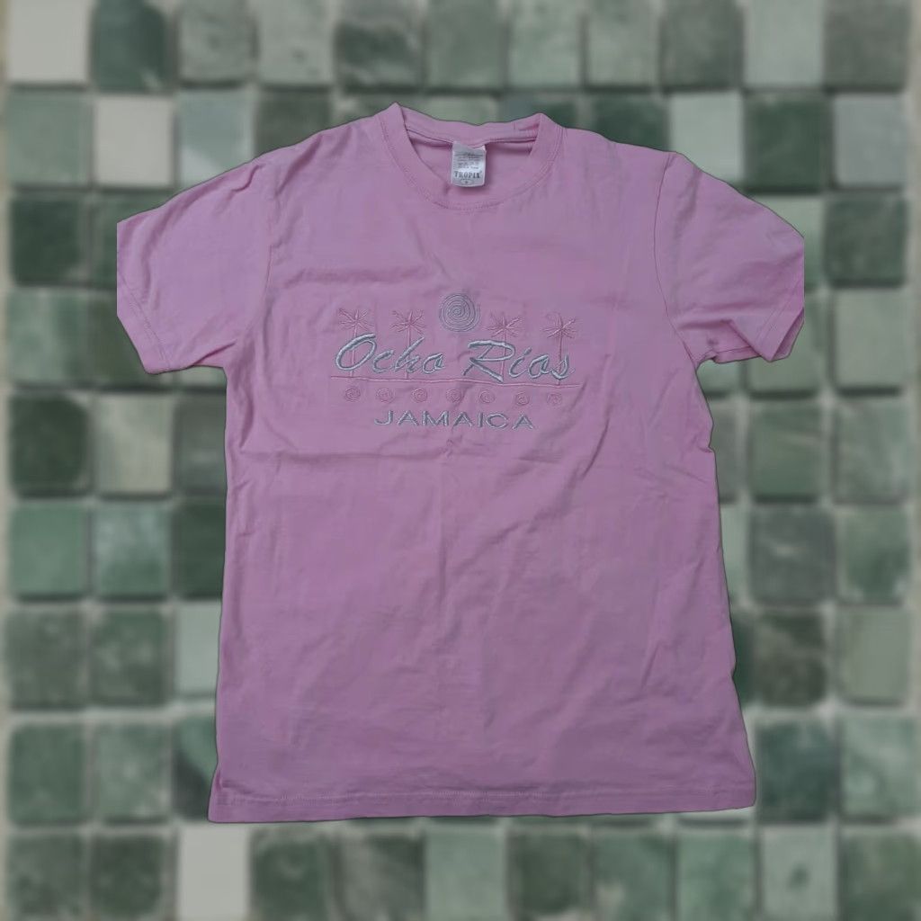 Pinko VINTAGE Jamaica Ocho Rios Womens Pink T-Shirt - S small Reggae Tees Crew Neck Short Sleeve Unisex Adults Rio Pattern Solid Size S / US 4 / IT 40 - 1 Thumbnail
