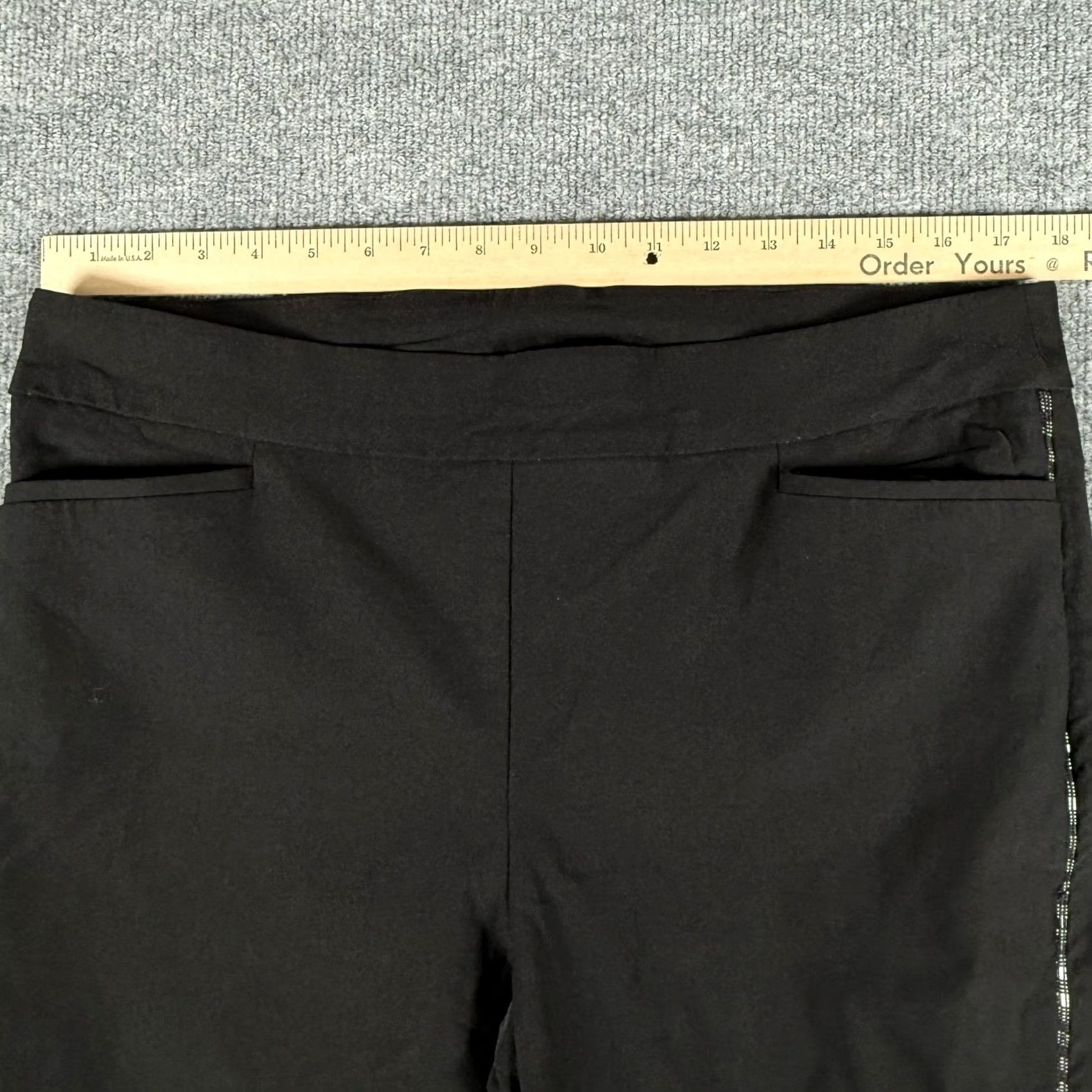 Vintage Chicos Pants Womens 14R Black Straight Leg Stretch Side Stripe Dressy Office Beaded Accent Size 36" / US 14 / IT 50 - 7 Thumbnail