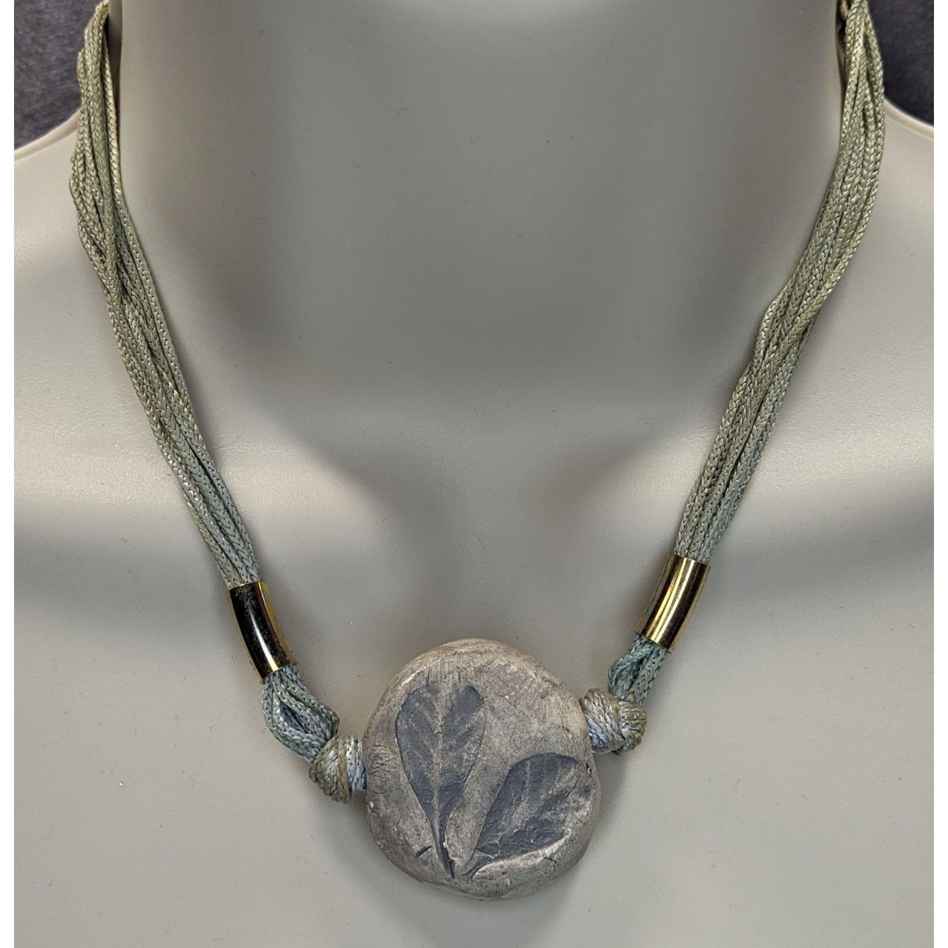 Handmade Handmade Fairycore Leaf Imprint Necklace With Cord & Brass A Size ONE SIZE - 2 Thumbnail