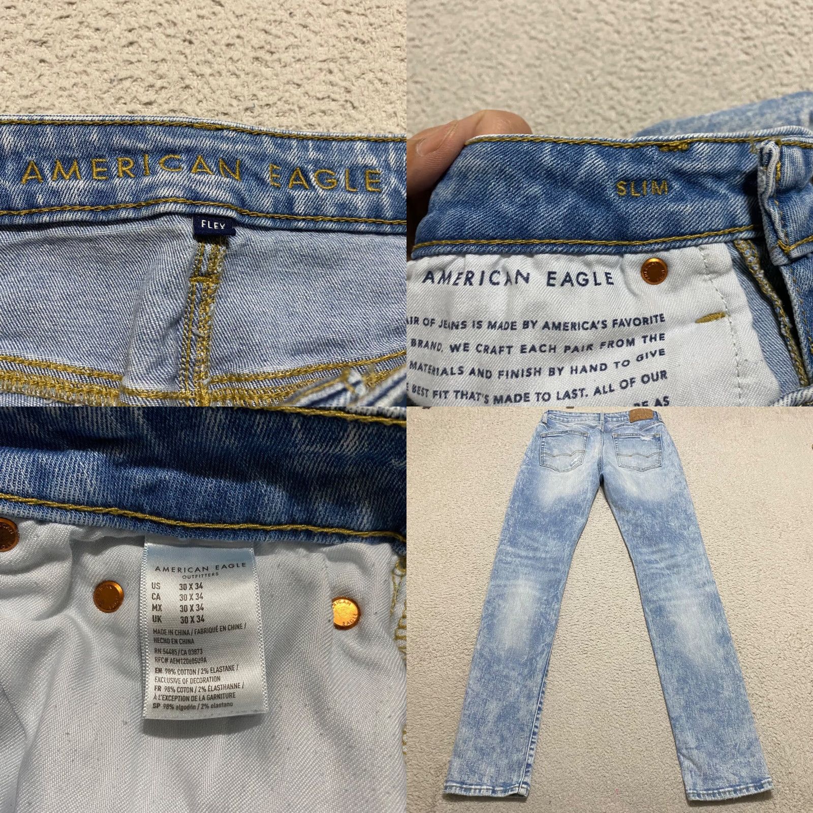 American Eagle Outfitters American Eagle Jeans Mens 30x34 Blue Denim Slim Straight Light Wash Distressed Size US 28 / EU 44 - 8 Thumbnail