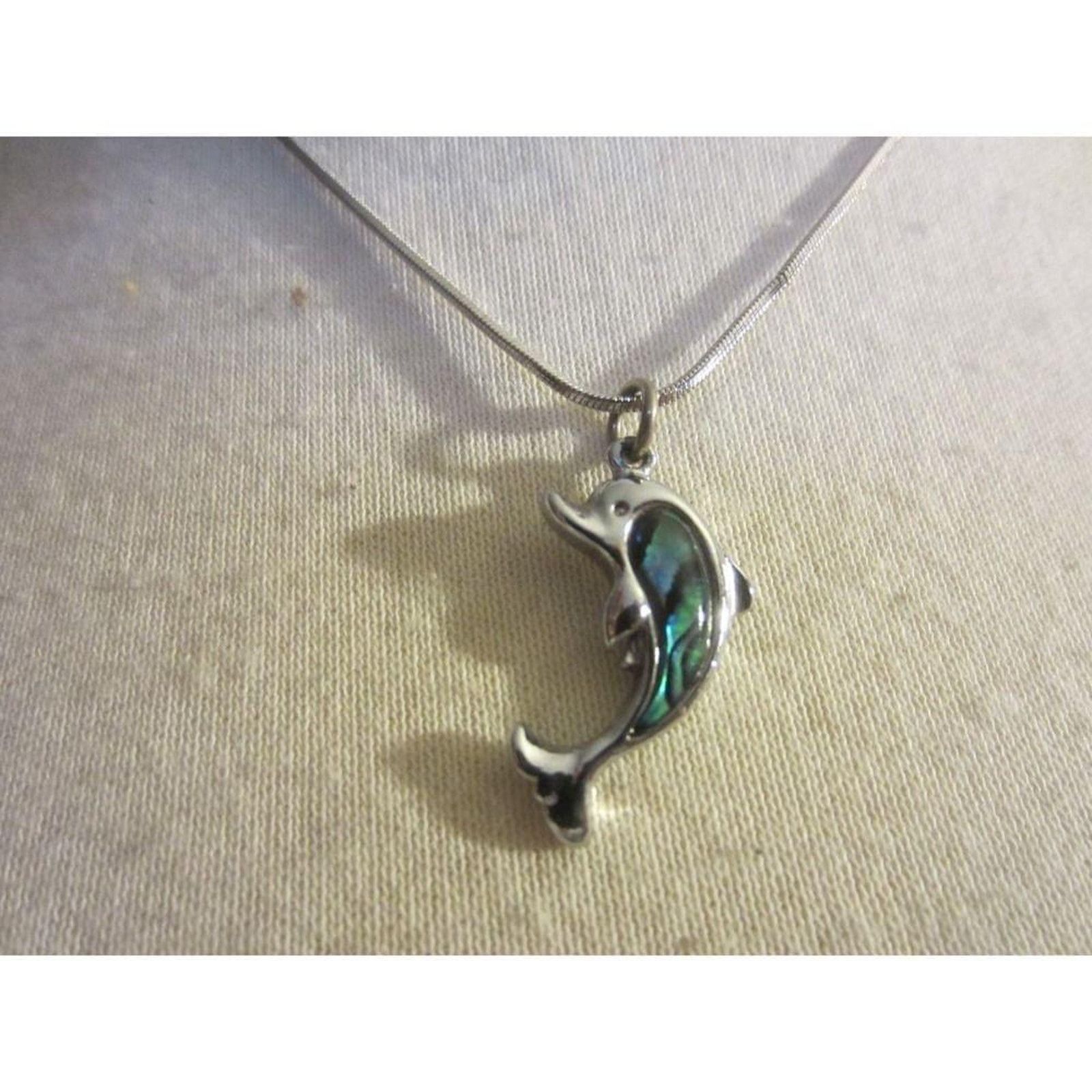 Other Silver Tone Dolphin Necklace Ocean Abalone Pendant Chain Size ONE SIZE - 4 Thumbnail