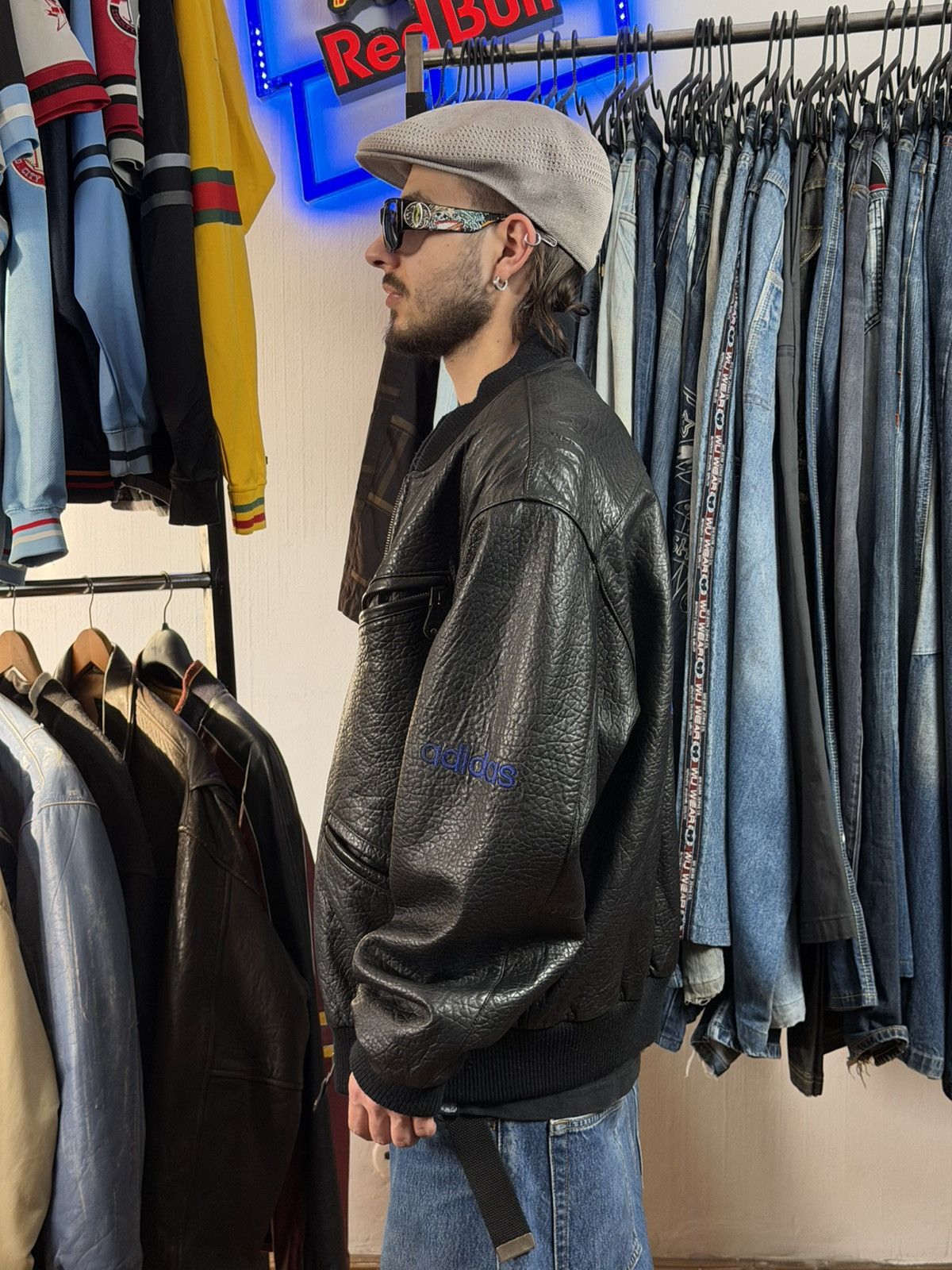 Adidas Vintage 80s Adidas Leather Jacket – Black Olympics Bomber Size US M / EU 48-50 / 2 - 2 Thumbnail