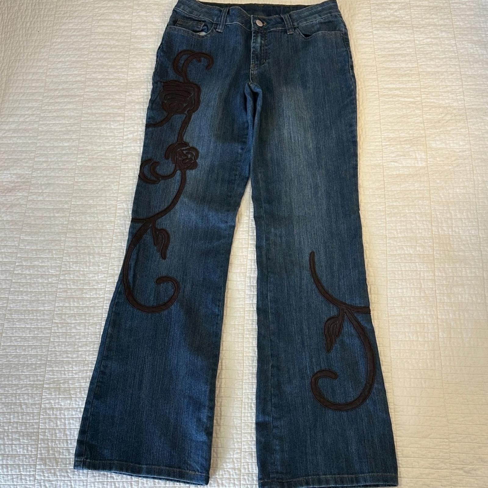 Other Boston Proper 4 Flare Denim Embellished Leg EUC Vintage Y2K Size 27" / US 4 / IT 40 - 2 Thumbnail