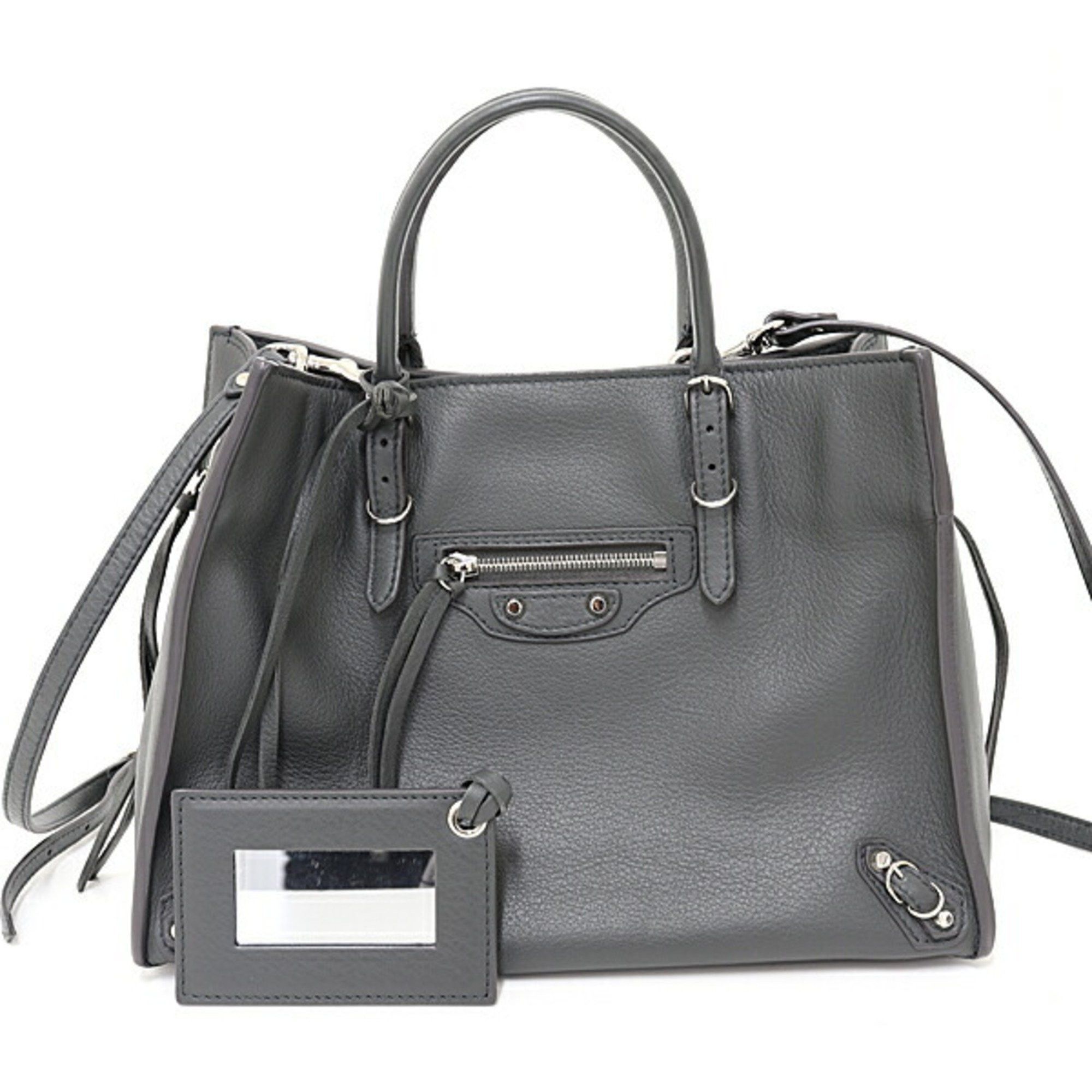 image of Balenciaga Paper Mini 2Way Bag Handbag Shoulder Leather 370926 Gray Silver Hardware in Grey, Women'