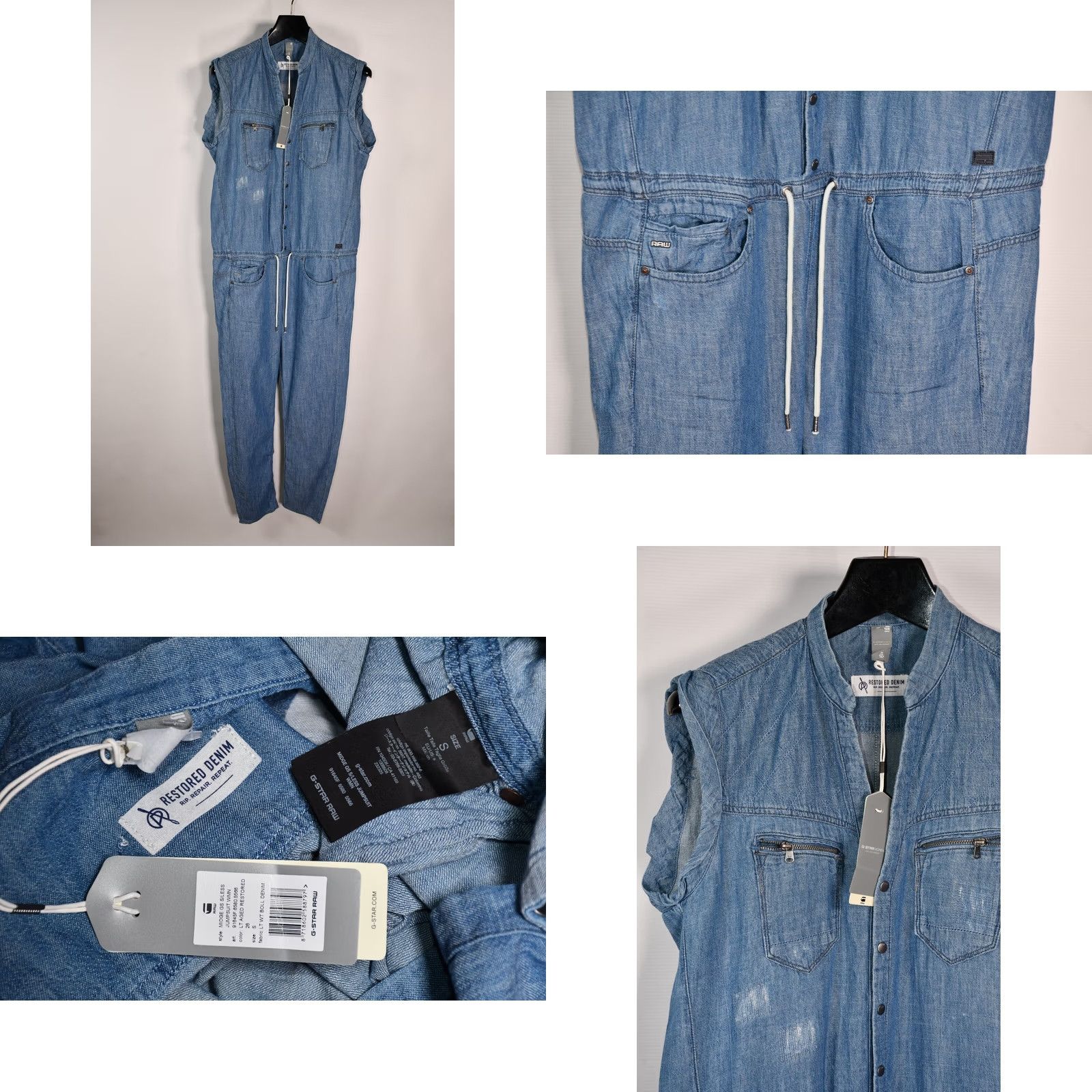 G-Star G-Star Jumpsuit Womens Sleeveless Denim 100% Cotton Blue S Vintage? No Size 28" / US 6 / IT 42 - 8 Thumbnail