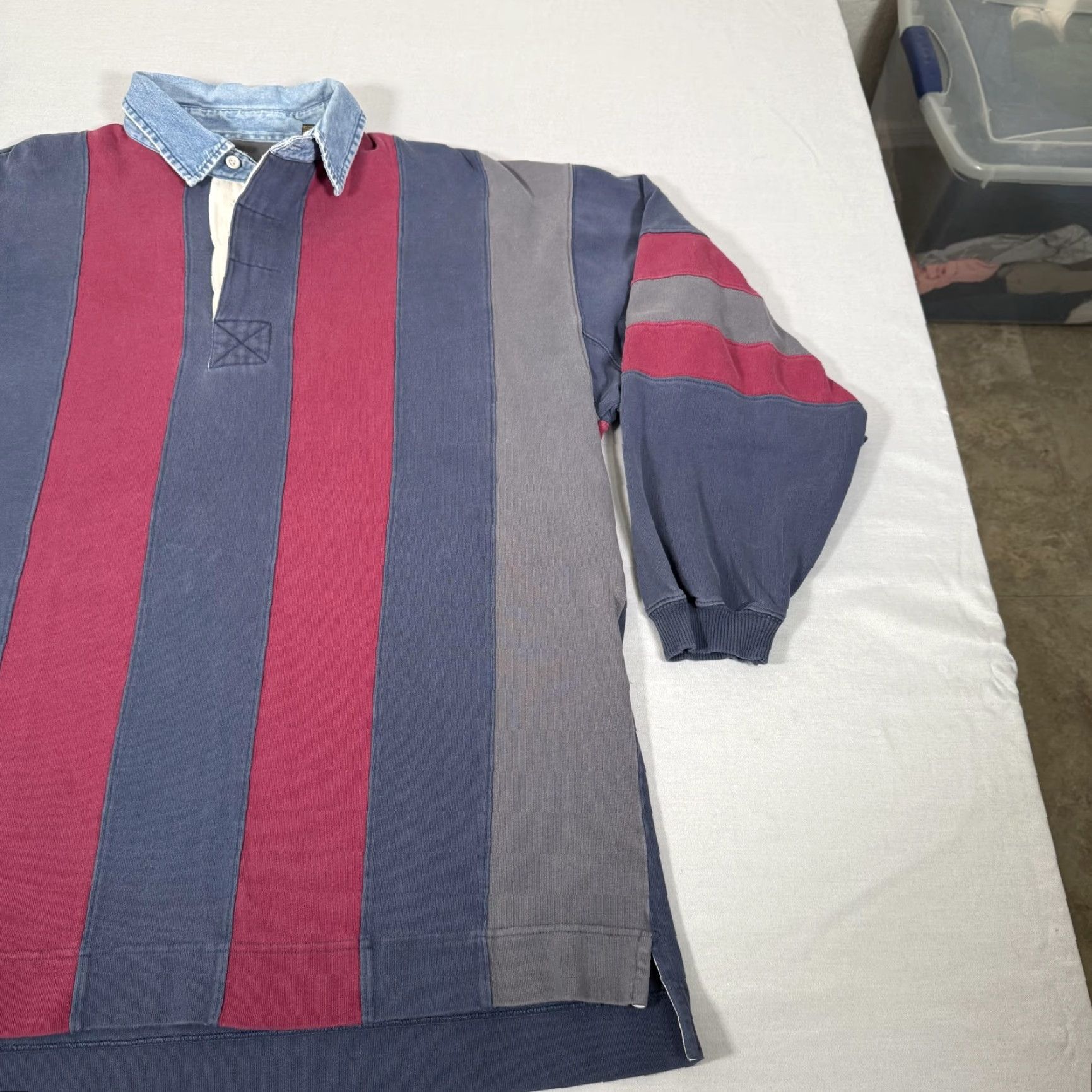 Vintage VINTAGE Halifax Polo Men XL Blue Gray Striped Rugby Heavyweight 100% Cotton Denim Collar 90s Mens Size US XL / EU 56 / 4 - 3 Thumbnail