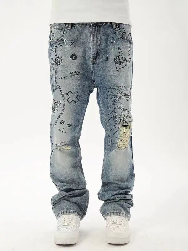 VIBE Vintage High Street Graffiti Straight Loose Jeans Size US 30 / EU 46 - 4 Thumbnail