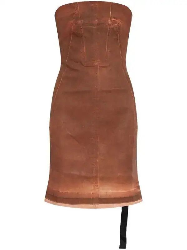 Rick Owens o1mle0426 Splintered Stretch Denim Bustier Dress in Brown Size S / US 4 / IT 40 - 1 Thumbnail