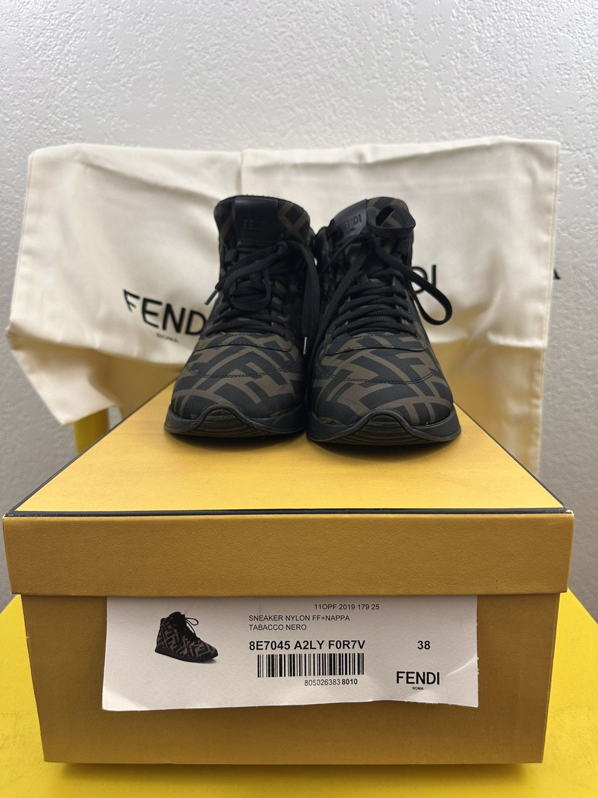 Fendi Fendi FF High-Top Sneakers Nylon + Nappa Leather – Size 38 Size US 8 / IT 38 - 9 Thumbnail
