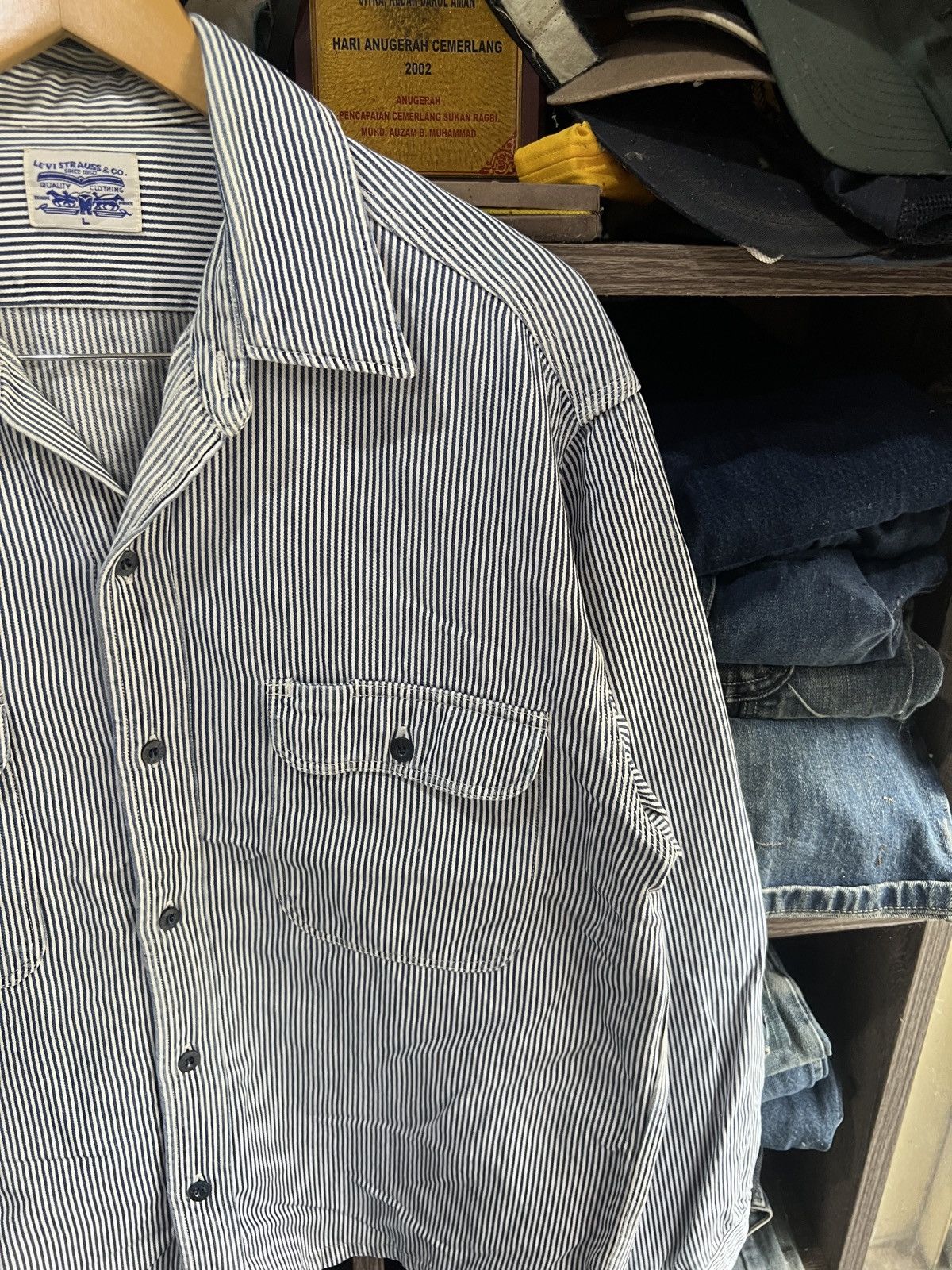 Levi's 🔥Vintage Levis Hickory Stripes Overshirt Size US M / EU 48-50 / 2 - 6 Thumbnail