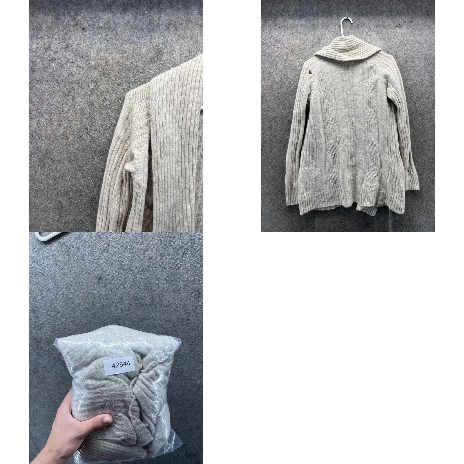 Allsaints AllSaints Cardigan Sweater Womens 8 Beige Cable-Knit Open Front Pockets Size M / US 6-8 / IT 42-44 - 8 Thumbnail