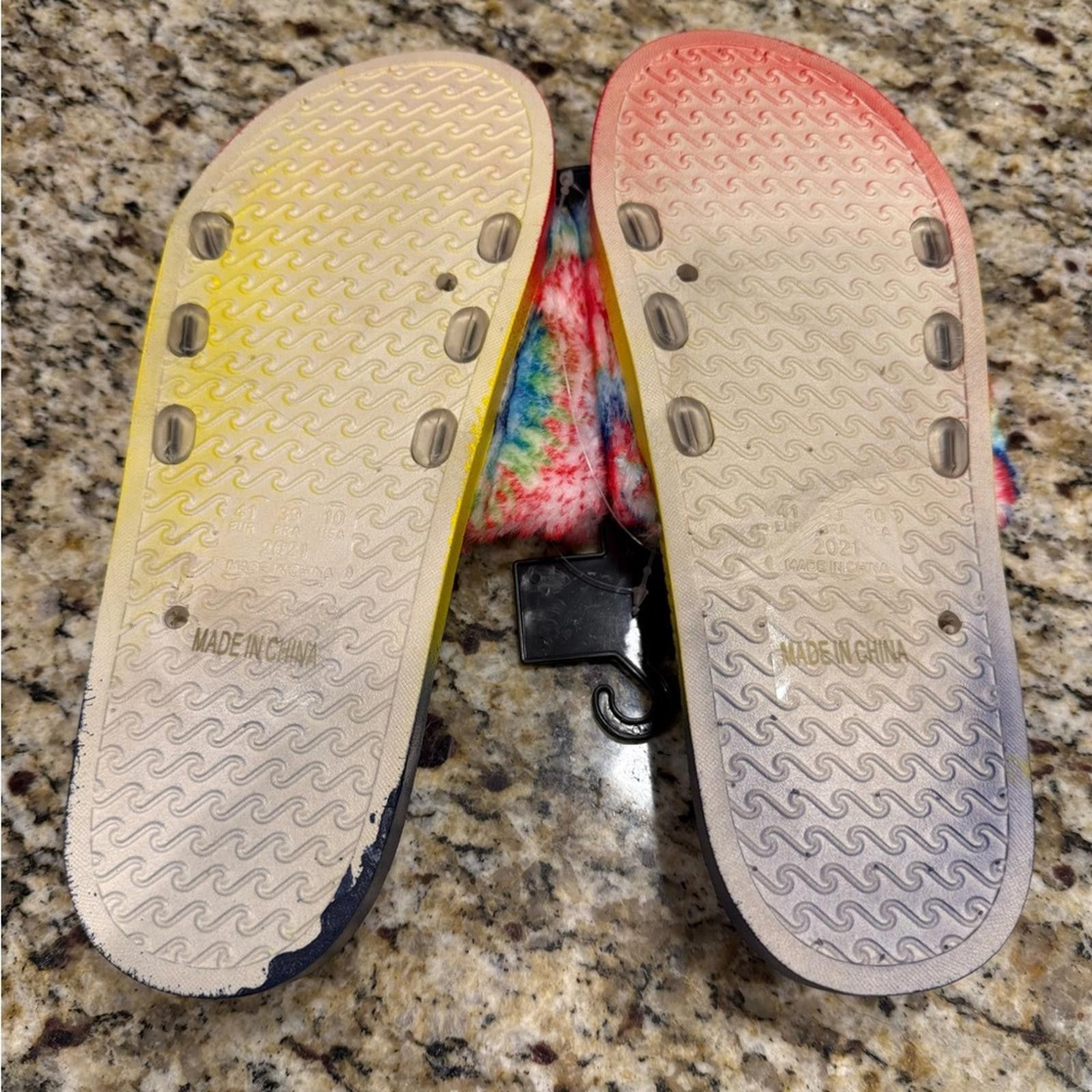 Seven 7 Seven tie dyed faux fur rainbow colored slides Size 10 Size US 10 / IT 40 - 6 Thumbnail